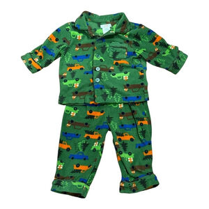 Joe Fresh Pajama Set Toddler 1 Year Green Fleece Trucks Christmas 2 Piece PJs
